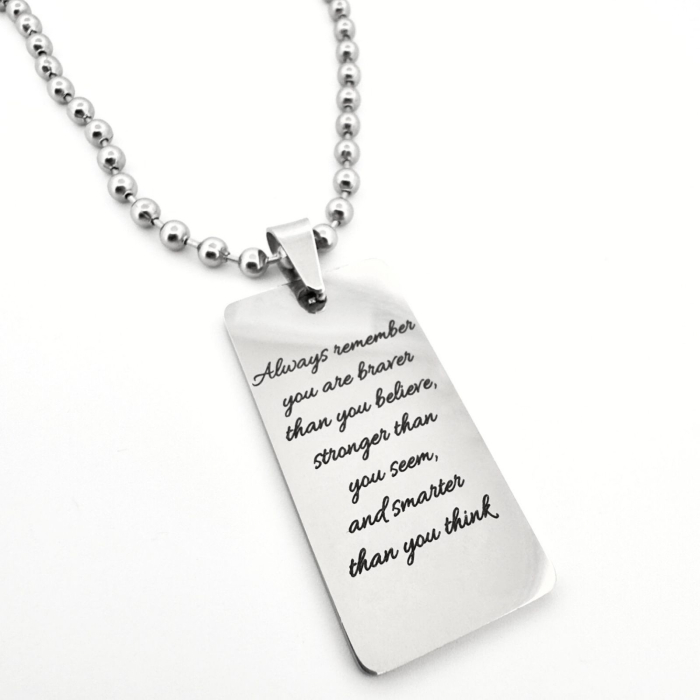 Lănțișor Bărbați cu Plăcuță Personalizat Gravură Text, Lanț cu Bile 4 mm, Oțel Inoxidabil [5]
