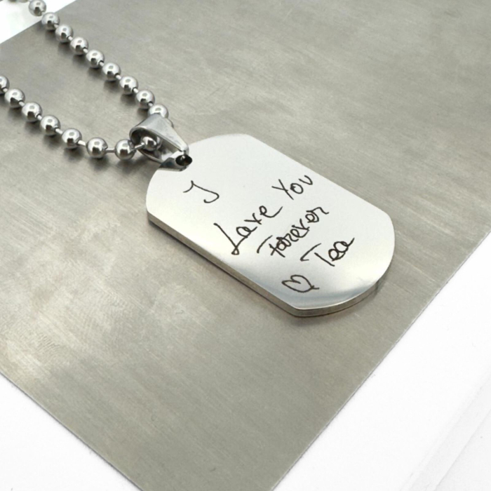 Lanț Bărbați Personalizat cu Scris de Mână - Plăcuță Army 40x23 mm, Lanț cu Bile 4mm, Oțel Inoxidabil [3]