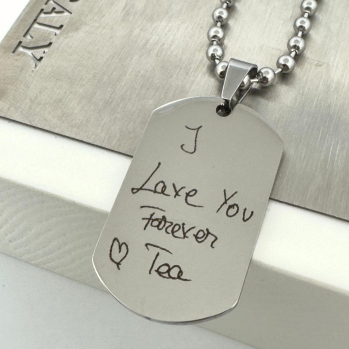 Lanț Bărbați Personalizat cu Scris de Mână - Plăcuță Army 40x23 mm, Lanț cu Bile 4mm, Oțel Inoxidabil [5]