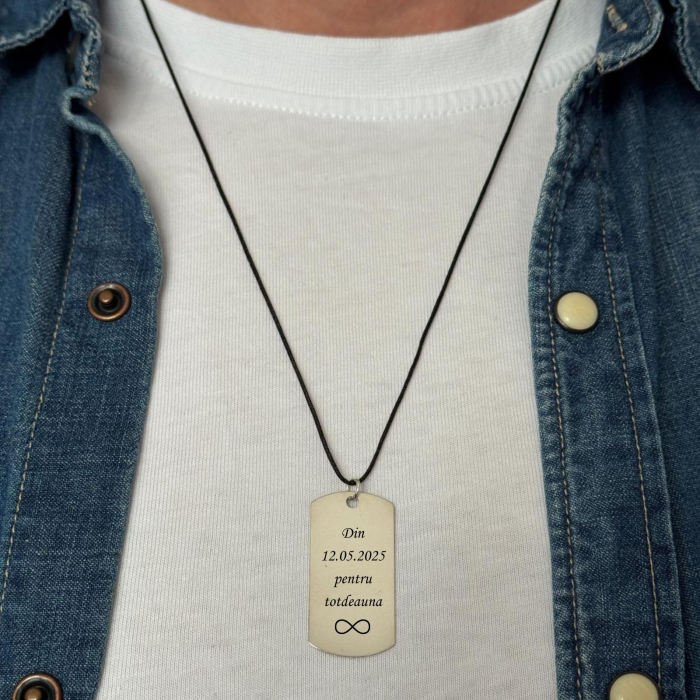 Pandantiv Argint Personalizat cu Poză și Text, Plăcuță Army 40mm, Colier Șnur Negru [2]