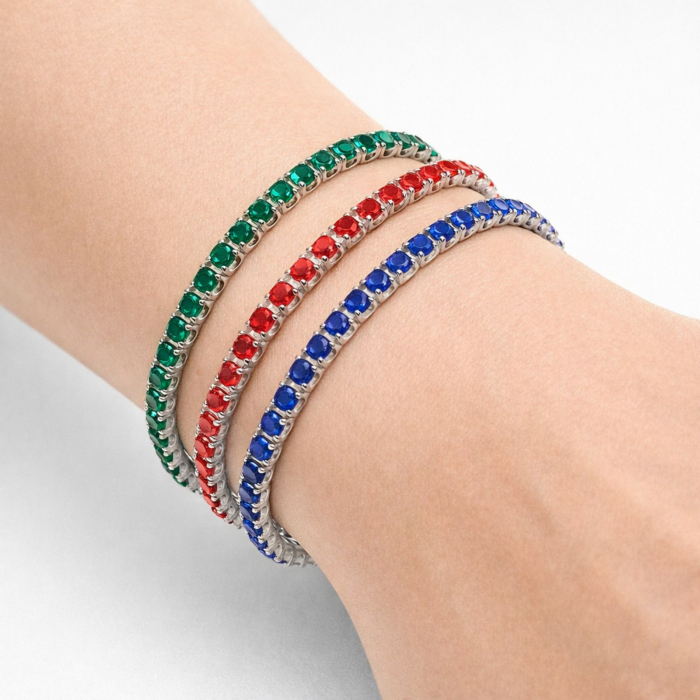 Set 3 Brățări Tennis - Oțel Inoxidabil, Mărimi Reglabile - Color Edition (Roșu, Albastru, Verde) [2]