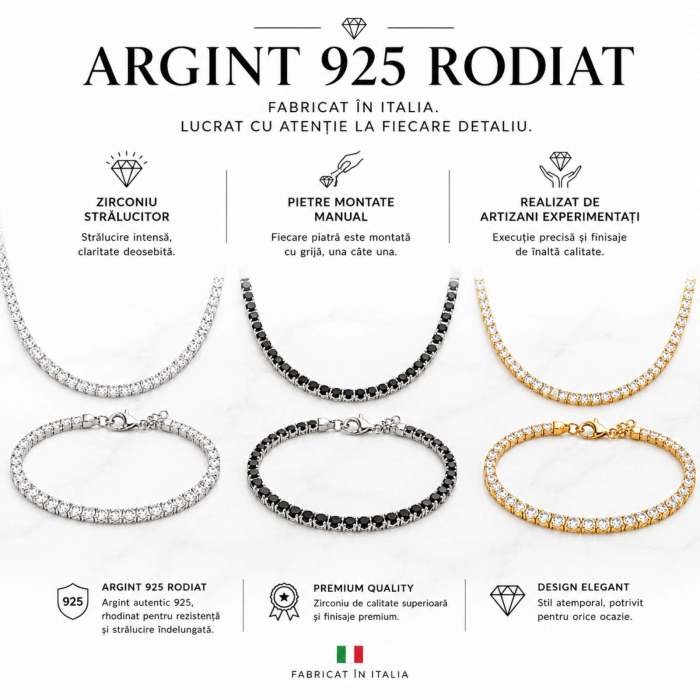 Set Bijuterii Argint 925 Placat cu Aur 18K – Colier și Brățară Tennis cu Zirconiu Negru [3]