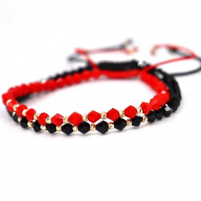 Set brățări Aur 14K, cu biluțe, Cristale Sticlă, șnur reglabil [2]