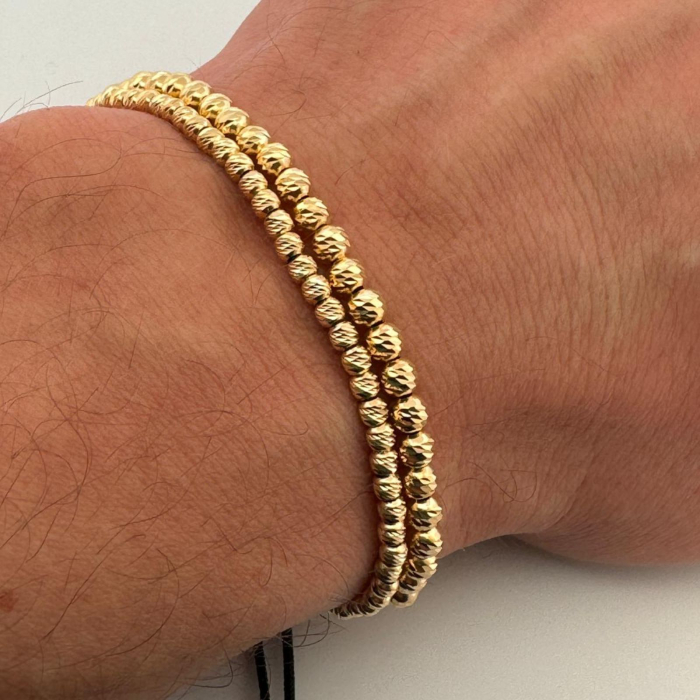 Set Brățări cu Bile Argint Placate cu Aur 18K (3 mm și 4mm) - Șnur Reglabil, Unisex [2]