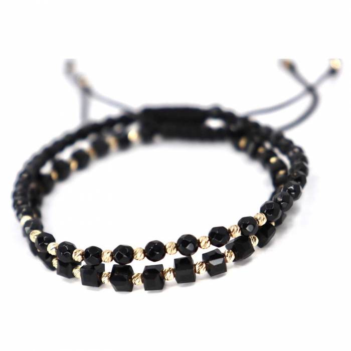 Set brățări cu bile de Aur 14K, Cristale Sticlă și Onix fațetat, șnur reglabil [2]