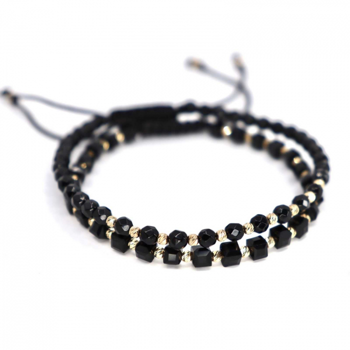 Set brățări cu bile de Aur 14K, Cristale Sticlă și Onix fațetat, șnur reglabil [3]