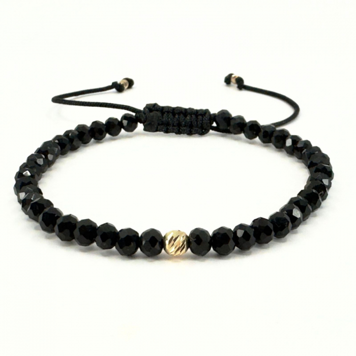 Set Brățări cu Bile de Aur 14K, pentru Cupluri, Cristale Sticlă Rondele 4 mm [3]