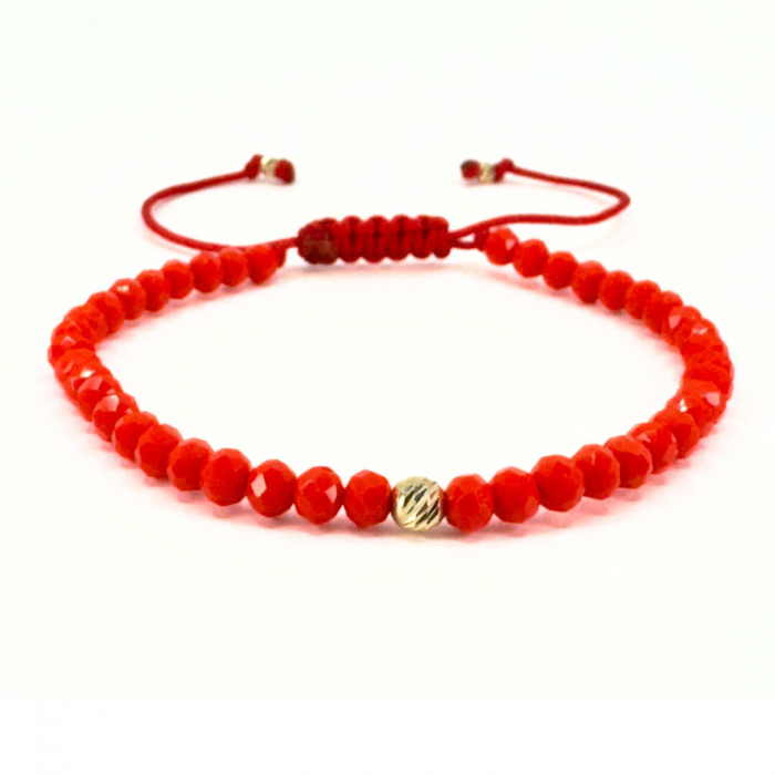 Set Brățări cu Bile de Aur 14K, pentru Cupluri, Cristale Sticlă Rondele 4 mm [4]
