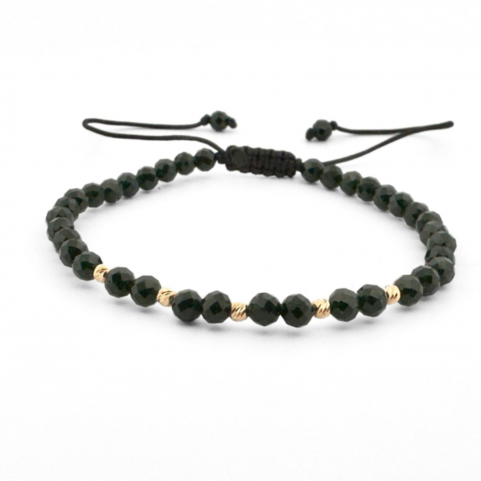 Set Brățări cu Bile de Aur 14K, Piatra Soarelui Verde Fațetat și Șnur Reglabil [3]