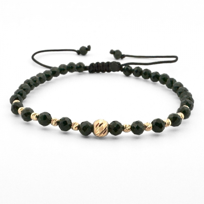 Set Brățări cu Bile de Aur 14K, Piatra Soarelui Verde Fațetat și Șnur Reglabil [4]