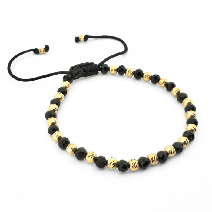 Set Brățări cu Bile Argint 4mm Placate cu Aur 18K, Cristale Sticlă - Șnur Reglabil, Unisex [5]