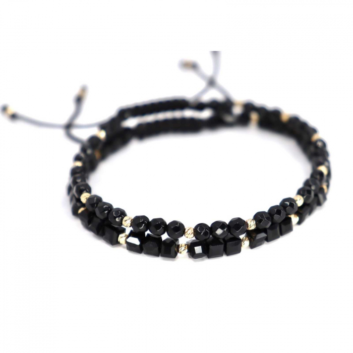 Set brățări cu biluțe de  Aur 14K, Cristale Sticlă și Onix fațetat, șnur reglabil [2]