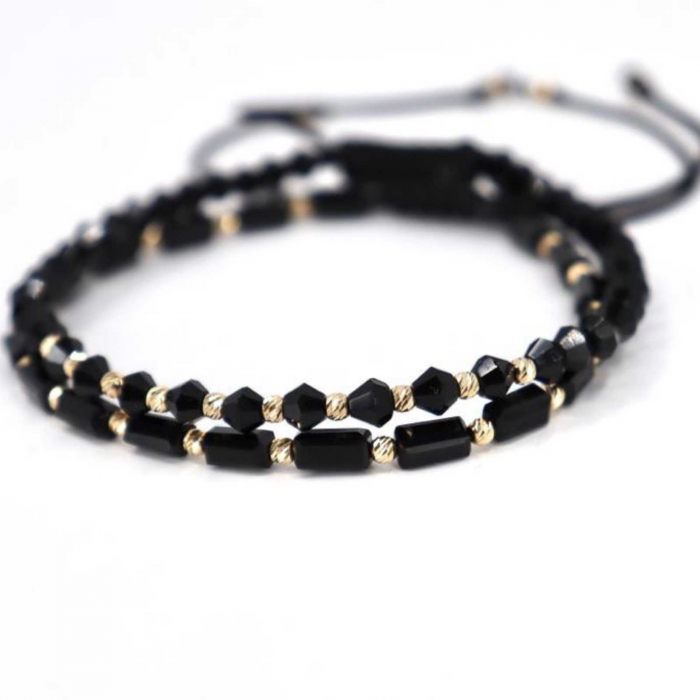 Set bratari cu bilute de  Aur 14K, Cristale Sticla, snur reglabil [8]