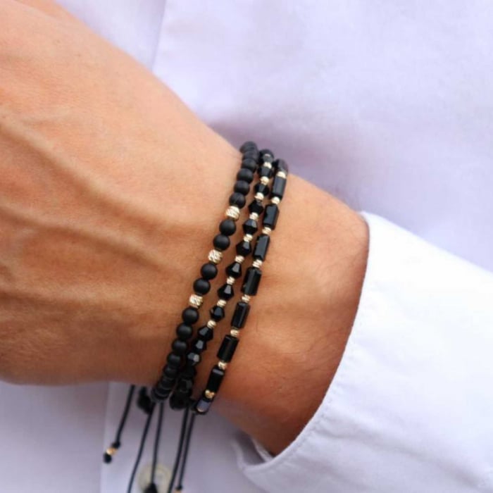 Set bratari cu bilute de  Aur 14K, Cristale Sticla, snur reglabil [7]