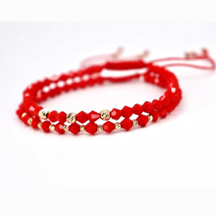 Set brățări cu biluțe de  Aur 14K, Cristale Sticlă, șnur roșu reglabil [4]
