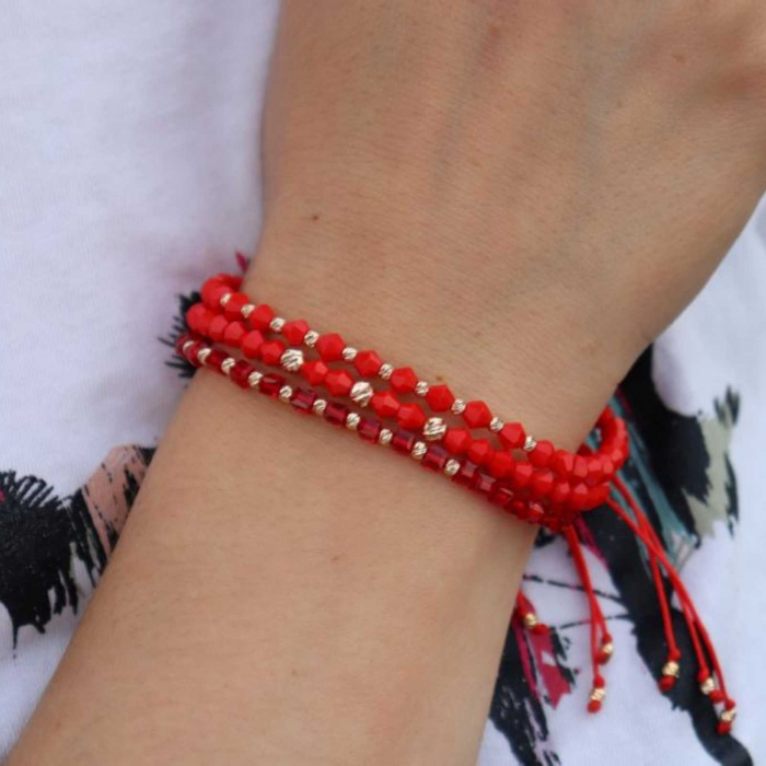 Set brățări cu biluțe de  Aur 14K, Cristale Sticlă, șnur roșu reglabil [2]