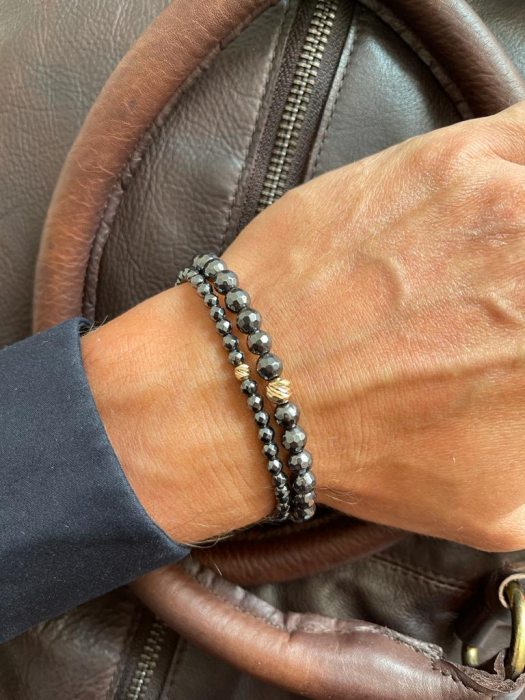 Set brățări cu bilute de  Aur 14K, Hematit fațetat, șnur reglabil [2]
