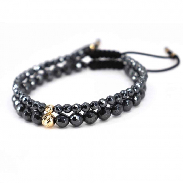 Set brățări cu bilute de  Aur 14K, Hematit fațetat, șnur reglabil [4]