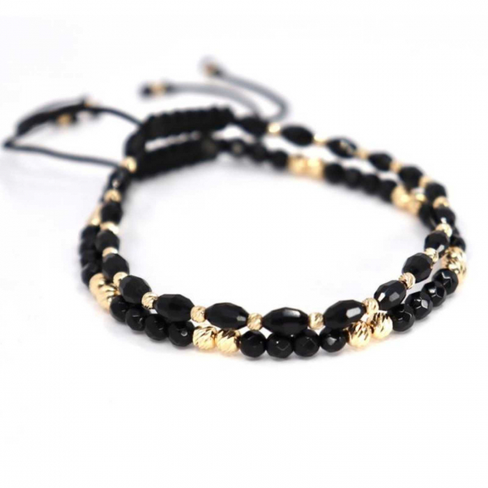 Set brățări cu biluțe de  Aur 14K, Onix fațetat și Cristale, șnur ajustabil [4]
