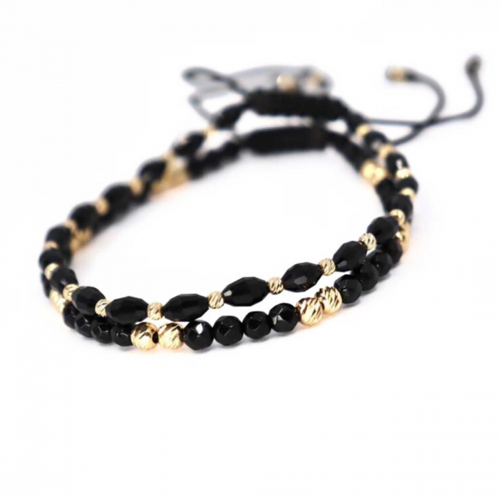 Set brățări cu biluțe de  Aur 14K, Onix fațetat și Cristale, șnur ajustabil [3]