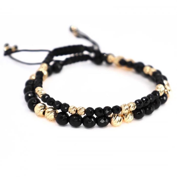 Set brățări cu biluțe de  Aur 14K, Onix fațetat, șnur ajustabil [3]
