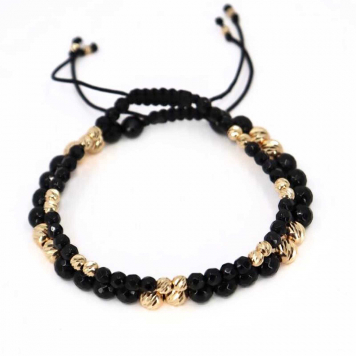 Set brățări cu biluțe de  Aur 14K, Onix fațetat, șnur ajustabil [4]