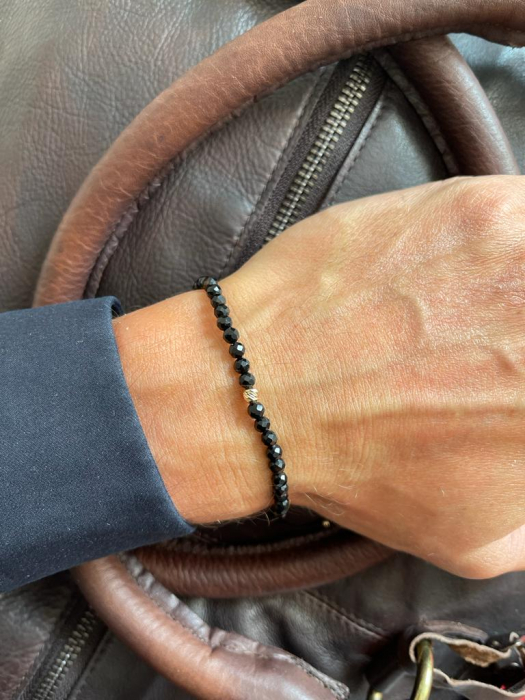 Set brățări cu bilute de  Aur 14K, Onix negru fațetat, șnur reglabil [4]