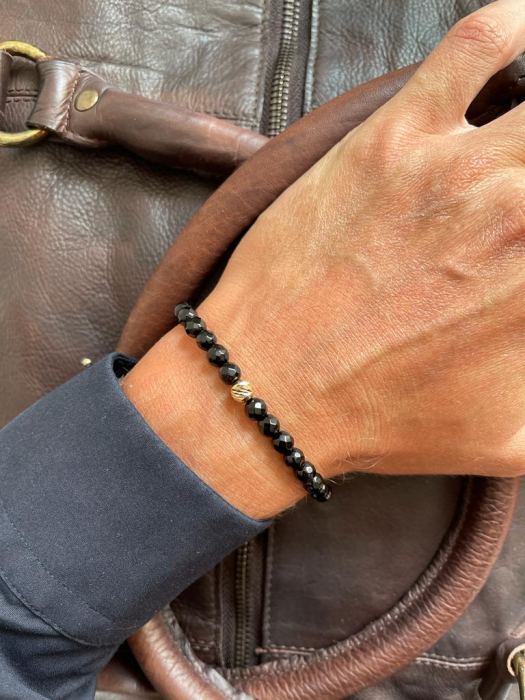 Set brățări cu bilute de  Aur 14K, Onix negru fațetat, șnur reglabil [3]