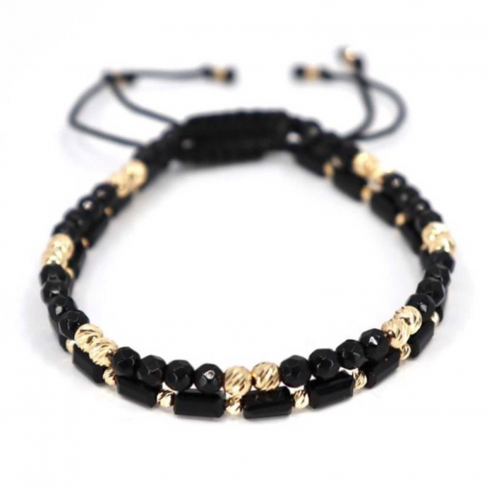 Set brățări cu biluțe de  Aur 14K, Onix și Cristale Sticlă, șnur ajustabil [4]