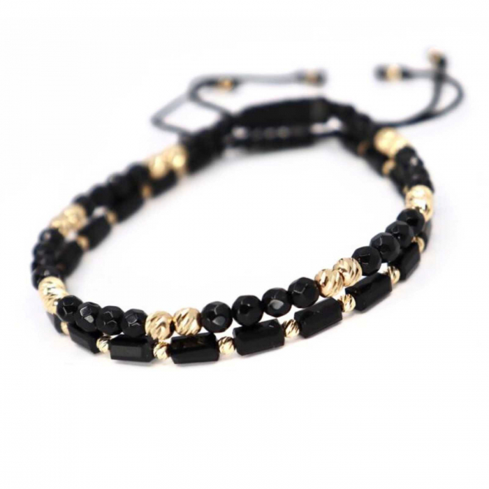 Set brățări cu biluțe de  Aur 14K, Onix și Cristale Sticlă, șnur ajustabil [2]