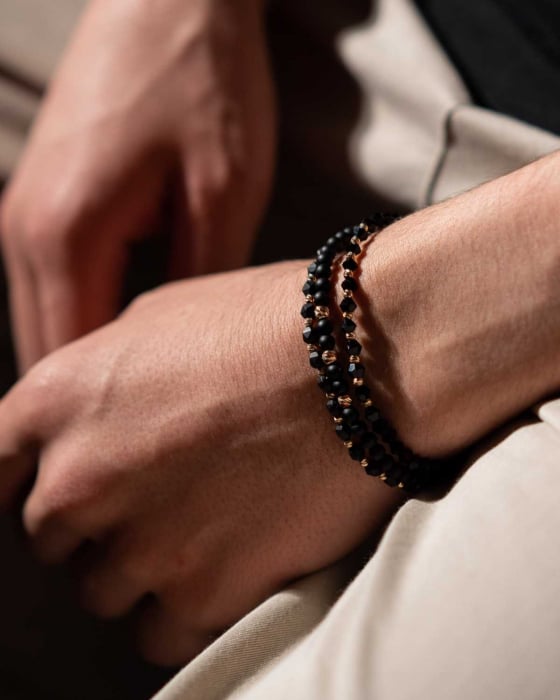 Set bratari cu bilute de  Aur 14K, Onix si Cristale Sticla, snur reglabil [2]