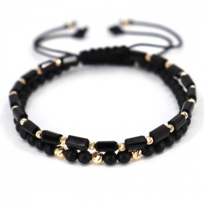 Set bratari cu bilute de  Aur 14K, Onix si Cristale Sticla, snur reglabil [11]