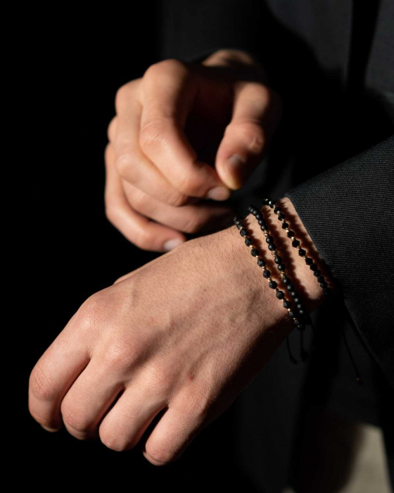 Set bratari cu bilute de  Aur 14K, Onix si Cristale Sticla, snur reglabil [7]