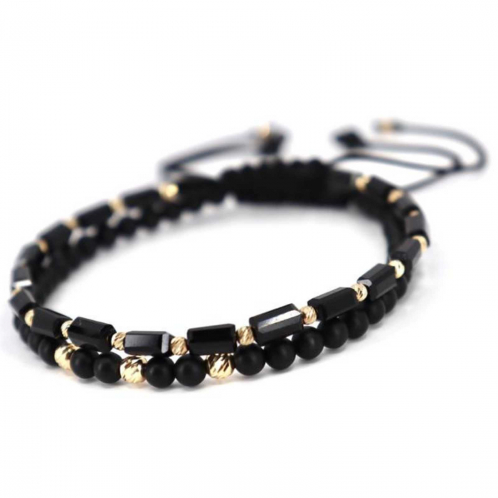 Set bratari cu bilute de  Aur 14K, Onix si Cristale Sticla, snur reglabil [10]