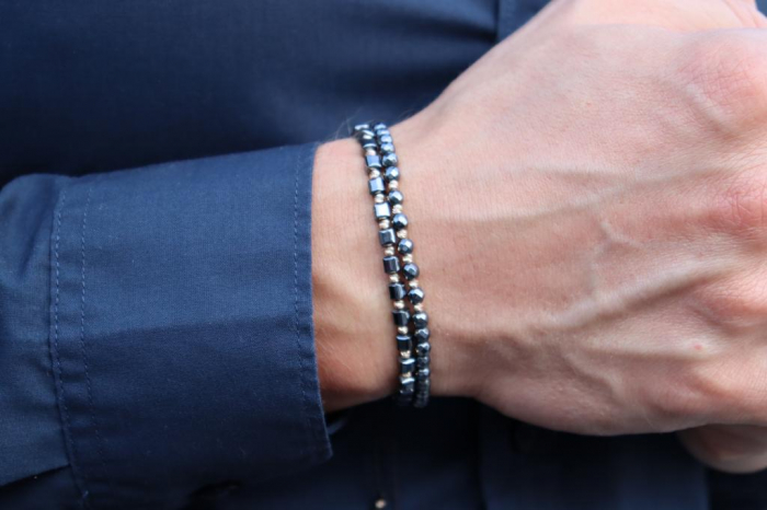 Set brățări cu biluțe de aur 14K, pietre Hematit Gri, șnur ajustabil [2]