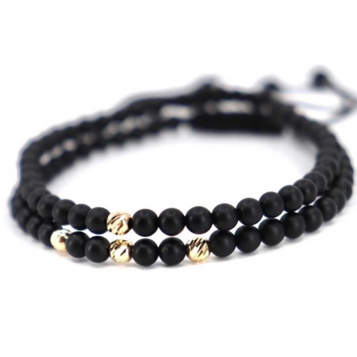 Set bratari cu bilute de  Aur 14K, pietre onix, snur reglabil [2]