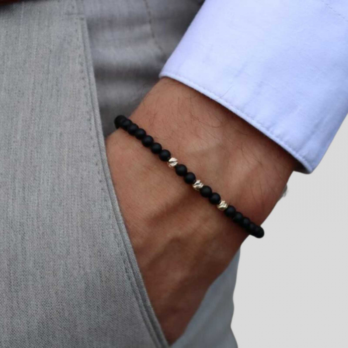 Set bratari cu bilute de  Aur 14K, pietre onix, snur reglabil [4]