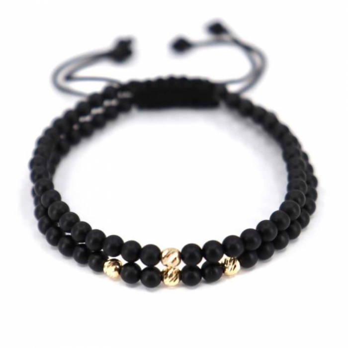 Set bratari cu bilute de  Aur 14K, pietre onix, snur reglabil [3]
