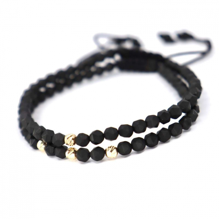 Set Brățări cu Biluțe de Aur 14K și Hematit Negru, șnur ajustabil [3]