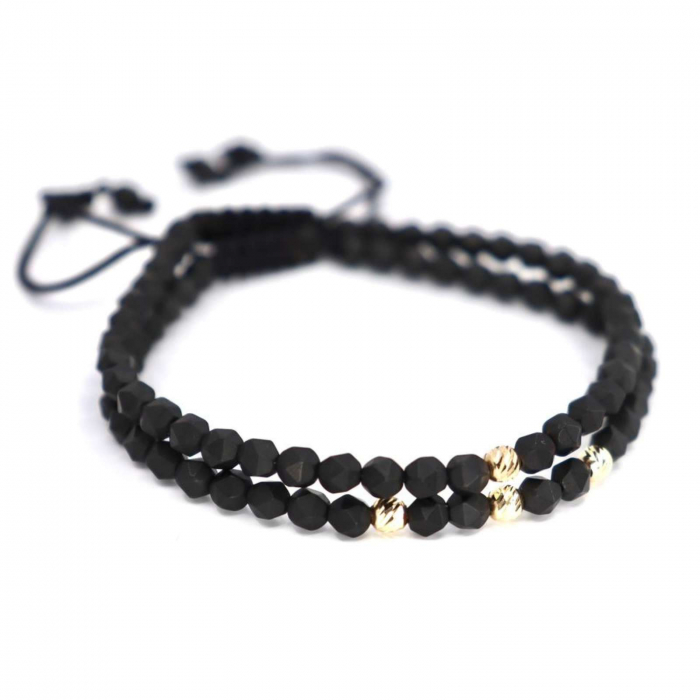 Set Brățări cu Biluțe de Aur 14K și Hematit Negru, șnur ajustabil [4]