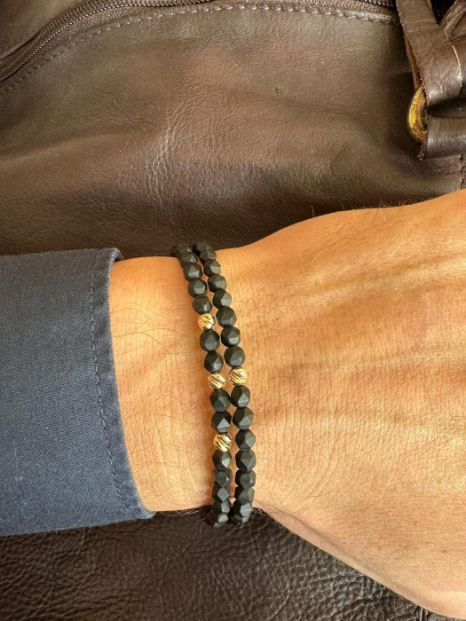 Set Brățări cu Biluțe de Aur 14K și Hematit Negru, șnur ajustabil [2]