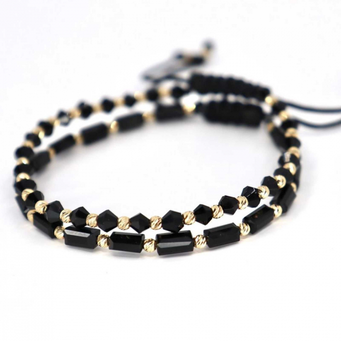 Set Brățări cu Biluțe de Aur 14K, Șnur Reglabil și Cristale Sticlă [6]