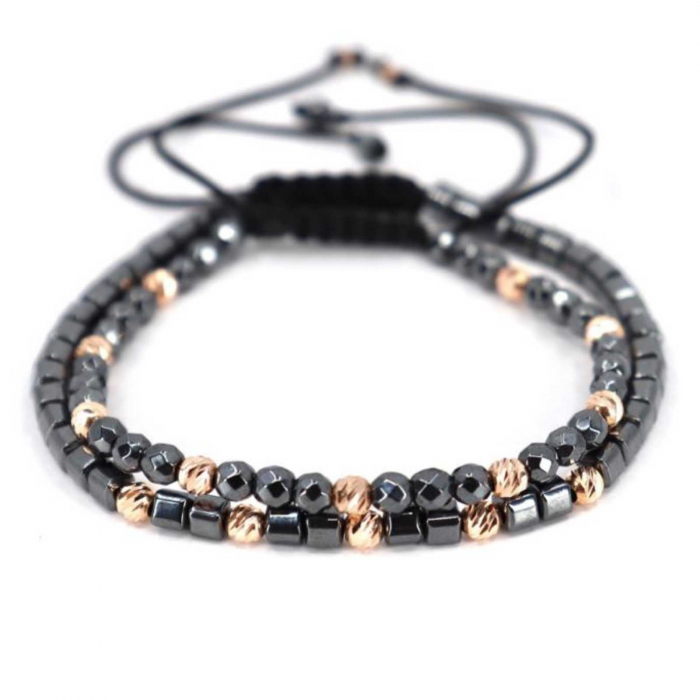 Set bratari cu bilute de  Aur Roz 14K, Hematit, snur reglabil [4]