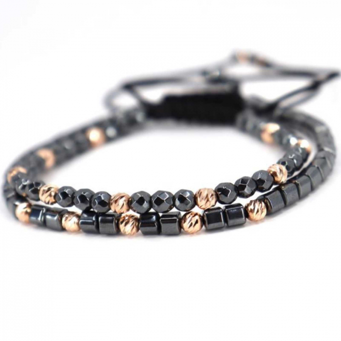 Set bratari cu bilute de  Aur Roz 14K, Hematit, snur reglabil [3]