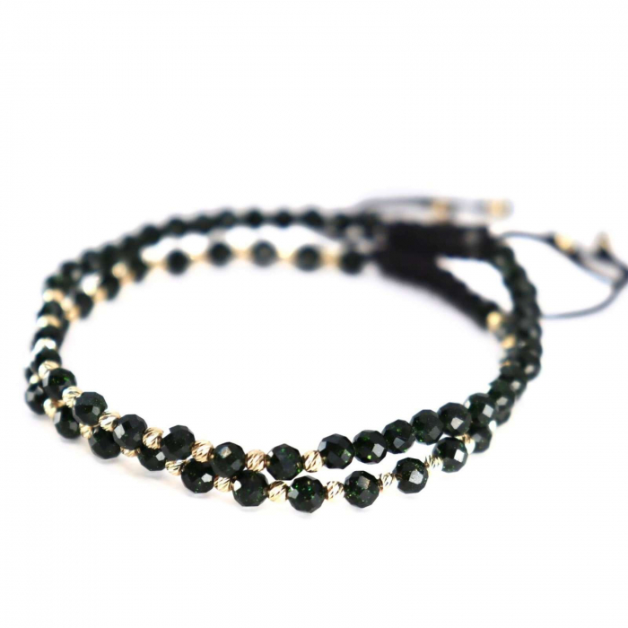Set Brățări cu Șnur Reglabil și Biluțe de Aur 14K, Piatra Soarelui Verde [2]