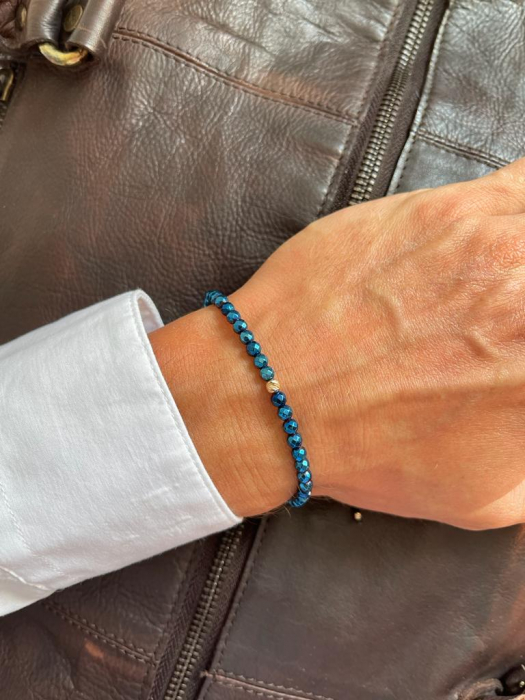 Set brățări cuplu aur, realizate manual cu bilute de  Aur 14K, șnur reglabil, Hematit [4]