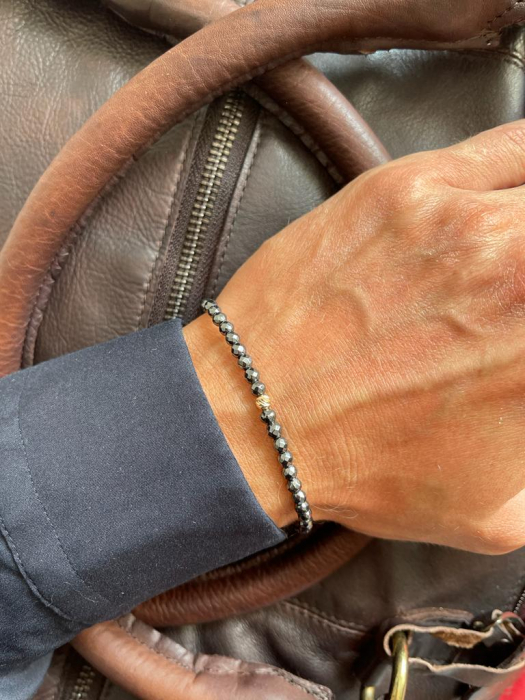 Set brățări cuplu aur, realizate manual cu bilute de  Aur 14K, șnur reglabil, Hematit [3]