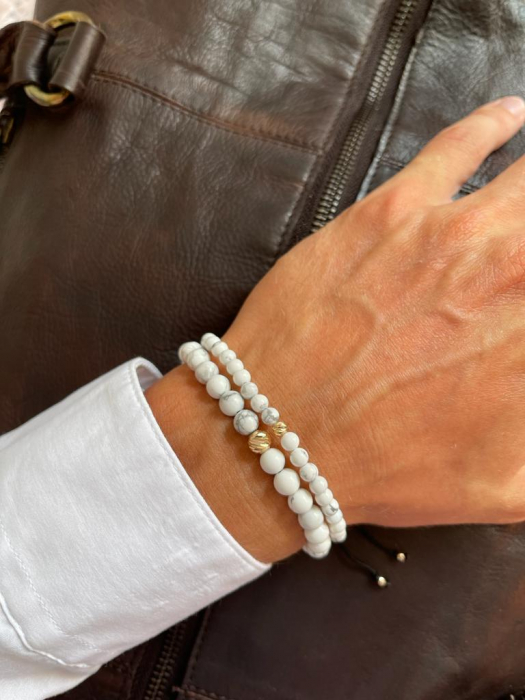Set brățări cuplu aur, realizate manual cu bilute de  Aur 14K, șnur reglabil, Howlit [2]