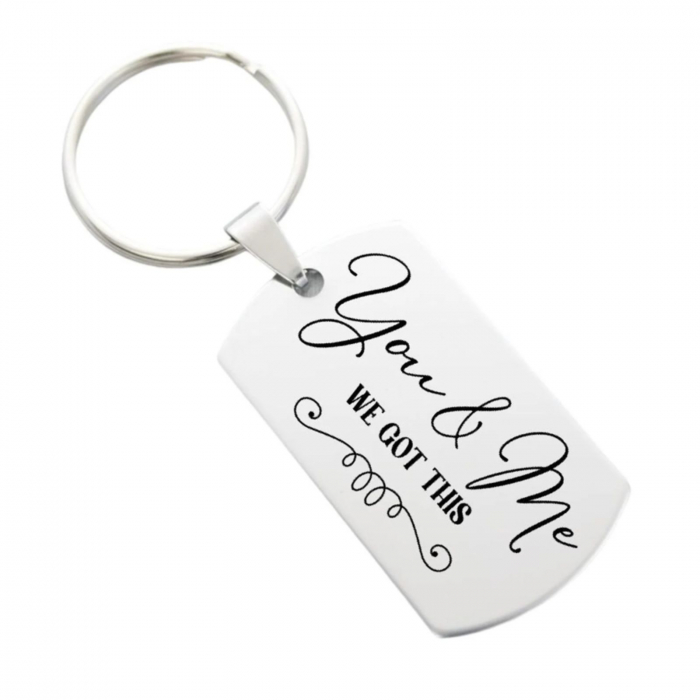 Breloc Personalizat Text - Placuta Inox 40x23 mm, Gravura Laser, Garantie pe Viata