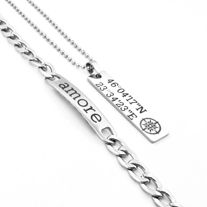 Set Lanț și Brățară cu Plăcuță pentru Bărbați, Personalizate Text, din Oțel Inoxidabil [5]